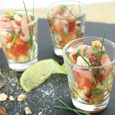 Verrine au carpaccio de boeuf mariné - 